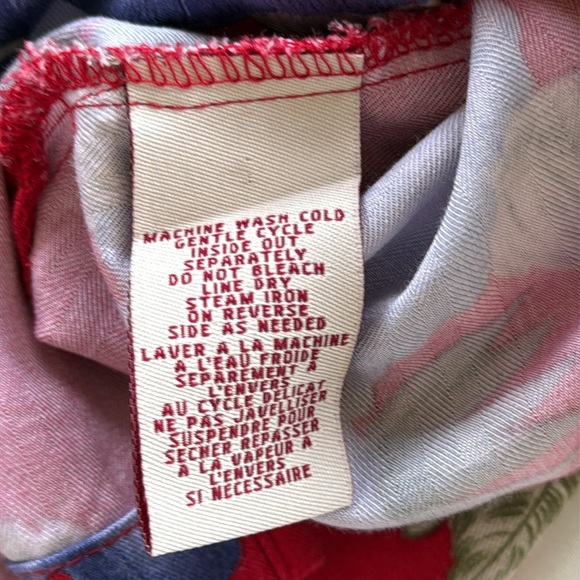 Caribbean Joe Red Aloha Hawaiian Shirt Purple Hibiscus & Green Palm Trees - Picture 6 of 9